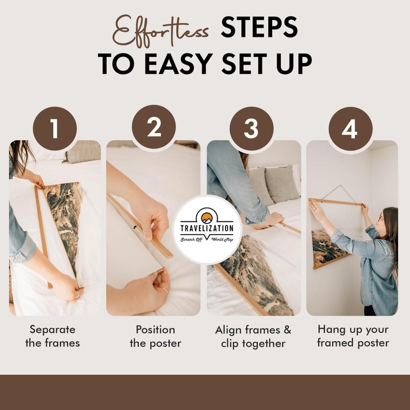 Travelization Magnetic Poster Hanger 24â€ Poster Frame with Strong Magnets, Complete Hanging Kit for Posters, Art, Maps, and More, Fits 24x17, 24x20, 24x36, Teak Wood - Image 3